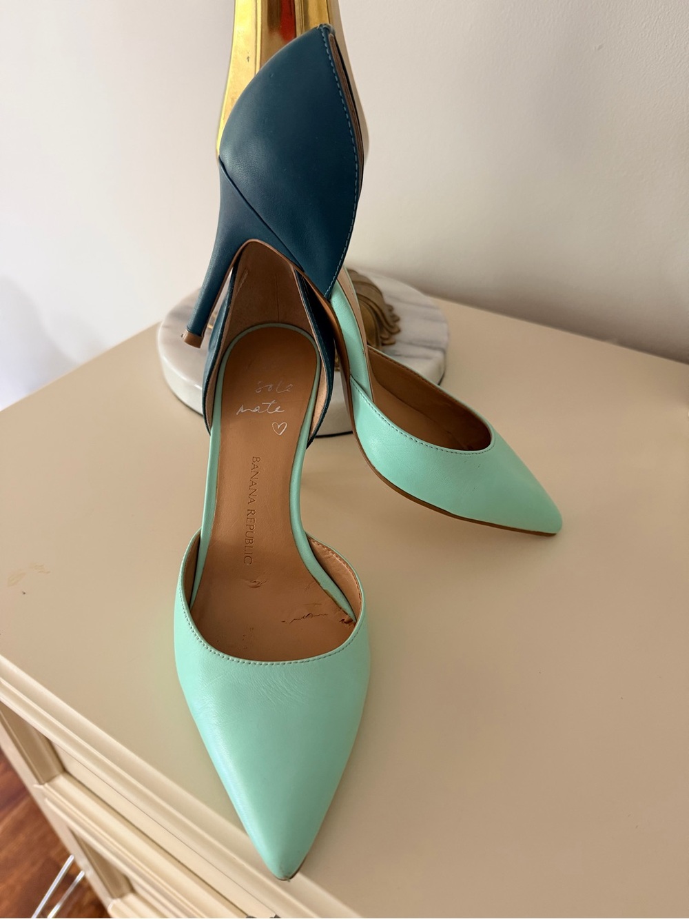 Banana Republic Mint Pointed-Toe D’Orsay Pumps with Navy Heel - Picture 2 of 5